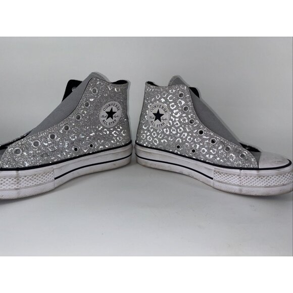 Converse CTAS Lift HI Silver/Black/White 572043C -SZ 8 EU39 Glitter Leopard - Picture 4 of 8